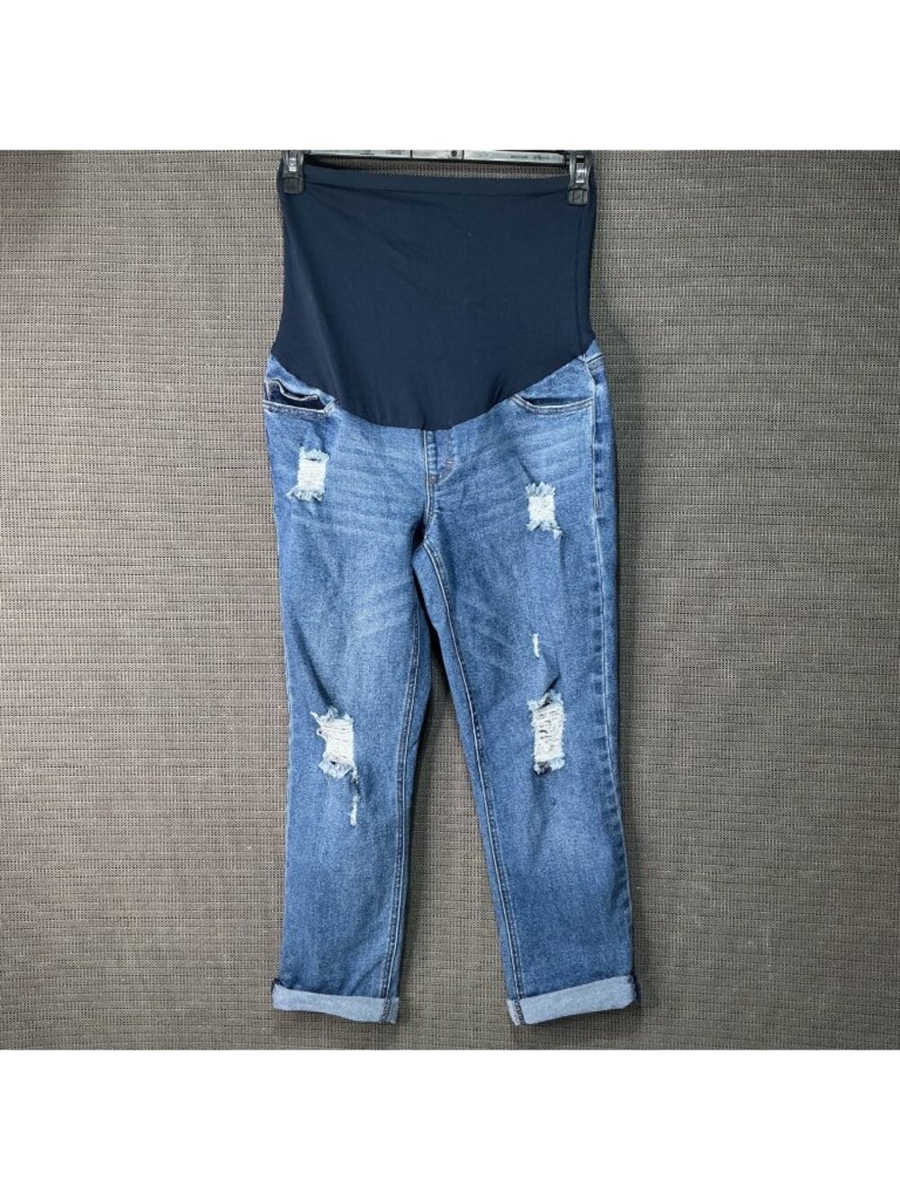 Time And Tru Womens Maternity Distressed Denim Jeans Over-Belly Panel Size S 4-6